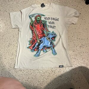 Graphic Tee with Grim Reaper Design - Cream